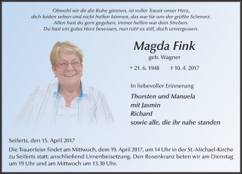 Traueranzeige von Magda Fink 