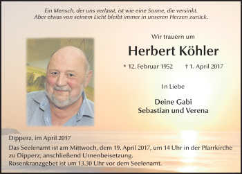 Traueranzeige von Herbert Köhler 