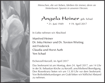 Traueranzeige von Angela Heiner 
