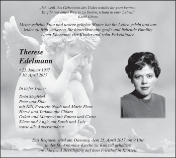 Traueranzeige von Therese Edelmann 