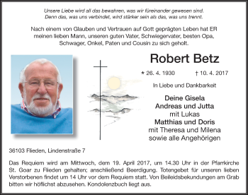 Traueranzeige von Robert Betz 