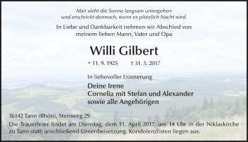 Traueranzeige von Willi Gilbert 