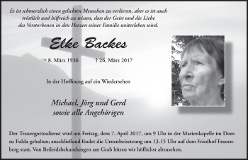 Traueranzeige von Elke Backes 