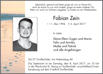 Traueranzeige von Fabian Zein 