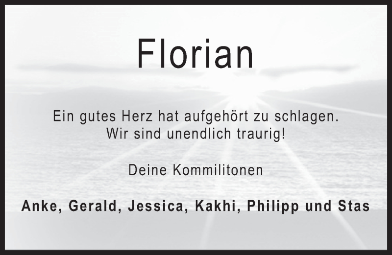  Traueranzeige für Florian Schöppner vom 01.04.2017 aus 