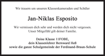 Traueranzeige von Jan-Niklas Esposito 