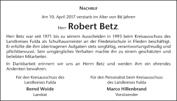 Traueranzeige von Robert Betz 