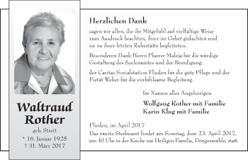 Traueranzeige von Waltraud Rother 