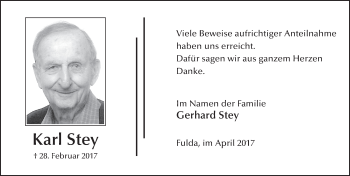 Traueranzeige von Karl Stey 