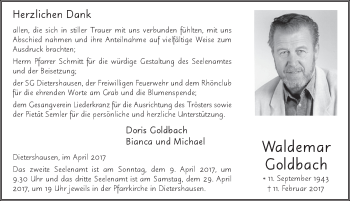 Traueranzeige von Waldemar Goldbach 