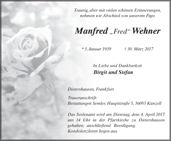 Traueranzeige von Manfred Wehner 