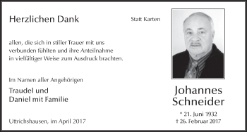 Traueranzeige von Johannes Schneider 