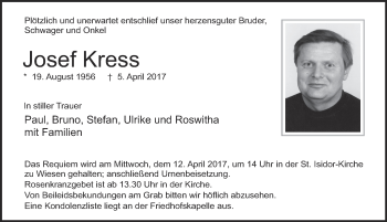 Traueranzeige von Josef Kress 