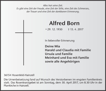 Traueranzeige von Alfred Born 