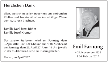 Traueranzeige von Emil Farnung 