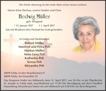 Traueranzeige von Hedwig Müller 