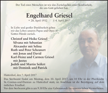 Traueranzeige von Engelhard Griesel 