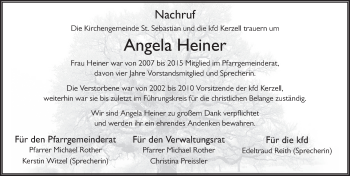Traueranzeige von Angela Heiner 