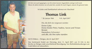 Traueranzeige von Thomas Link 