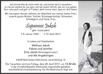 Traueranzeige von Supannee Jakob 