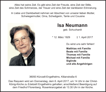 Traueranzeige von Isa Neumann 