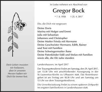 Traueranzeige von Gregor Bock 
