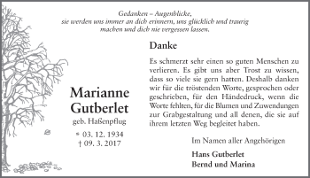 Traueranzeige von Marianne Gutberlet 