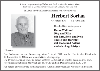 Traueranzeige von Herbert Sorian 