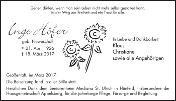 Traueranzeige von Inge Höfer 