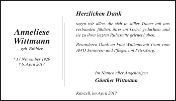 Traueranzeige von Anneliese Wittmann 
