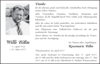 Traueranzeige von Willi Bihn 