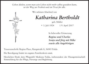 Traueranzeige von Katharina Bertholdt 