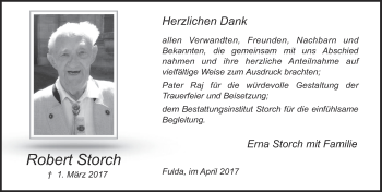 Traueranzeige von Robert Storch 
