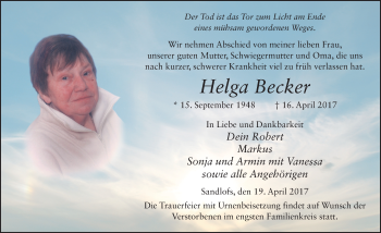 Traueranzeige von Helga Becker 