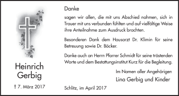 Traueranzeige von Heinrich Gerbig 