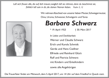Traueranzeige von Barbara Schwarz 