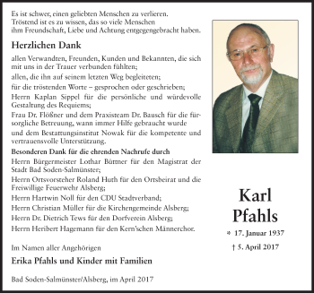 Traueranzeige von Karl Pfahls 