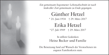 Traueranzeige von Günther Hetzel 