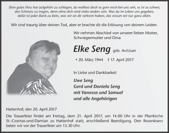Traueranzeige von Elke Seng 