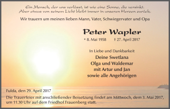 Traueranzeige von Peter Wapler 