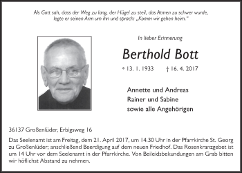 Traueranzeige von Berthold Bott 