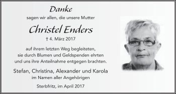 Traueranzeige von Christel Enders 