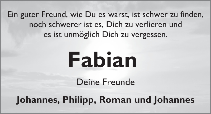  Traueranzeige für Fabian Zein vom 08.04.2017 aus 