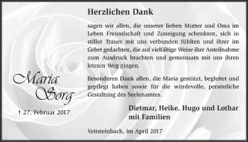 Traueranzeige von Maria Sorg 