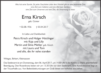 Traueranzeige von Erna Kirsch 