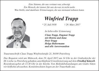 Traueranzeige von Winfried Trapp 