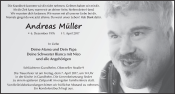 Traueranzeige von Andreas Müller 