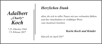 Traueranzeige von Adalbert Koch 