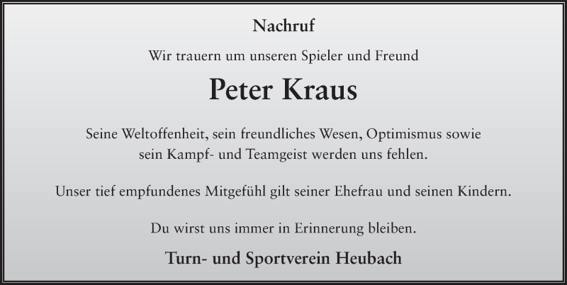  Traueranzeige für Peter Kraus vom 27.04.2017 aus 