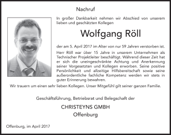 Traueranzeige von Wolfgang Röll 